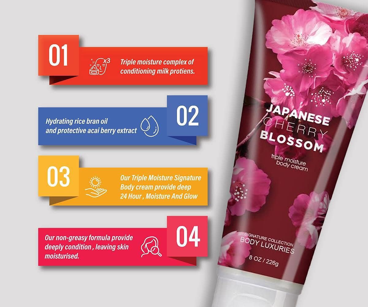 2 Pack Body Luxuries Japanese Cherry Body Cream | Signature Collection | Japanese Cherry Blossom Ultra Shea Triple Moisture Body Cream Moisturizer 8 Fluid Ounce / 226g Excellent Body Moisturizer