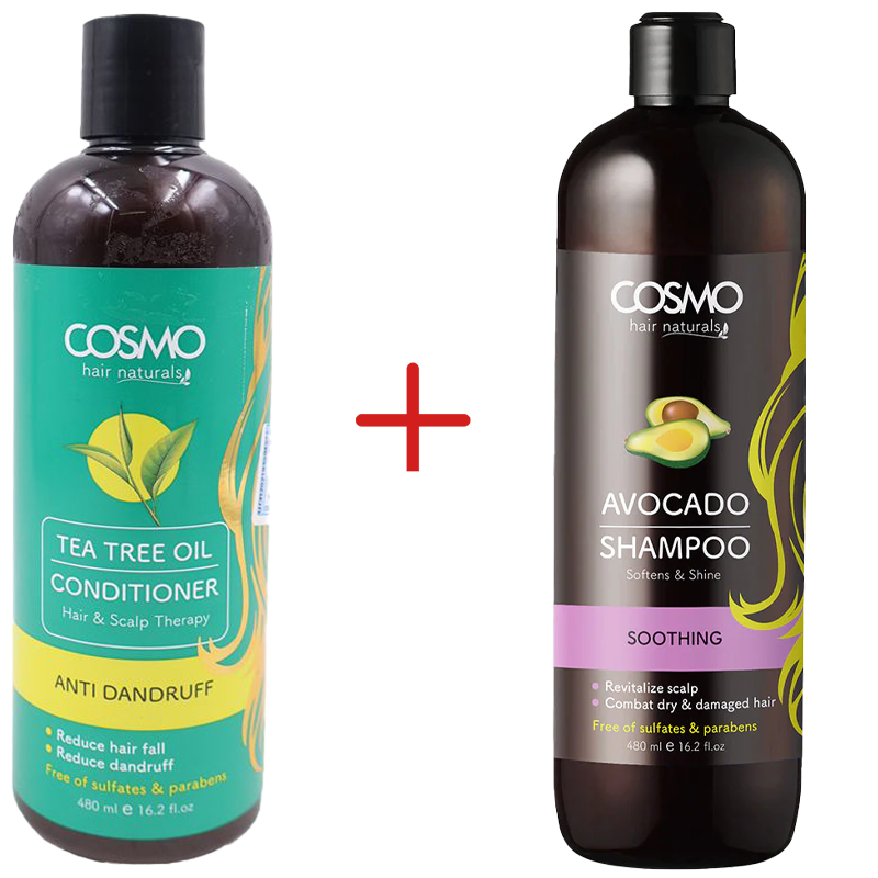 2 Pack Cosmo Conditioner + Shampoo Set 480 ml Nourishing Hair and Scalp Care Healthy Scalp Hair Conditioning Reduces Hair Loss Free of Sulfates and Parabens Supreme Hair Care