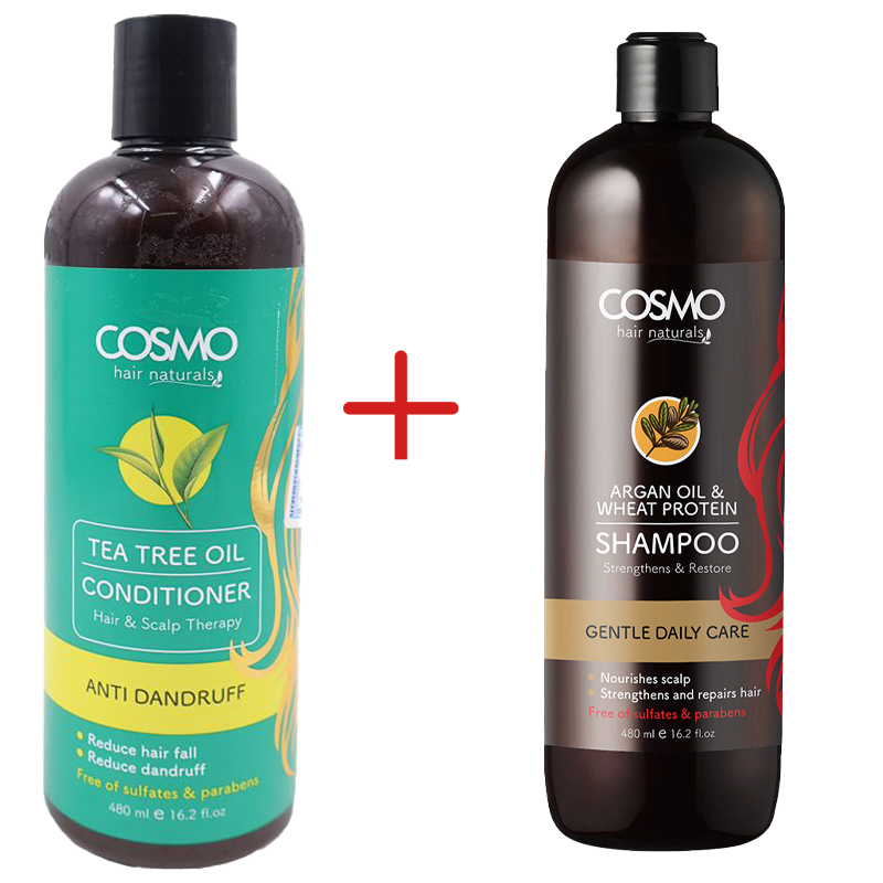 2 Pack Tea Tree Oil Conditioner + Argan & Wheat Oil Shampoo Set 480ml Moisturizing Hair and Scalp Care Healthy Scalp Hair Conditioning Reduces Hair Loss Free of Sulfates and Parabens Supreme Hair Care
