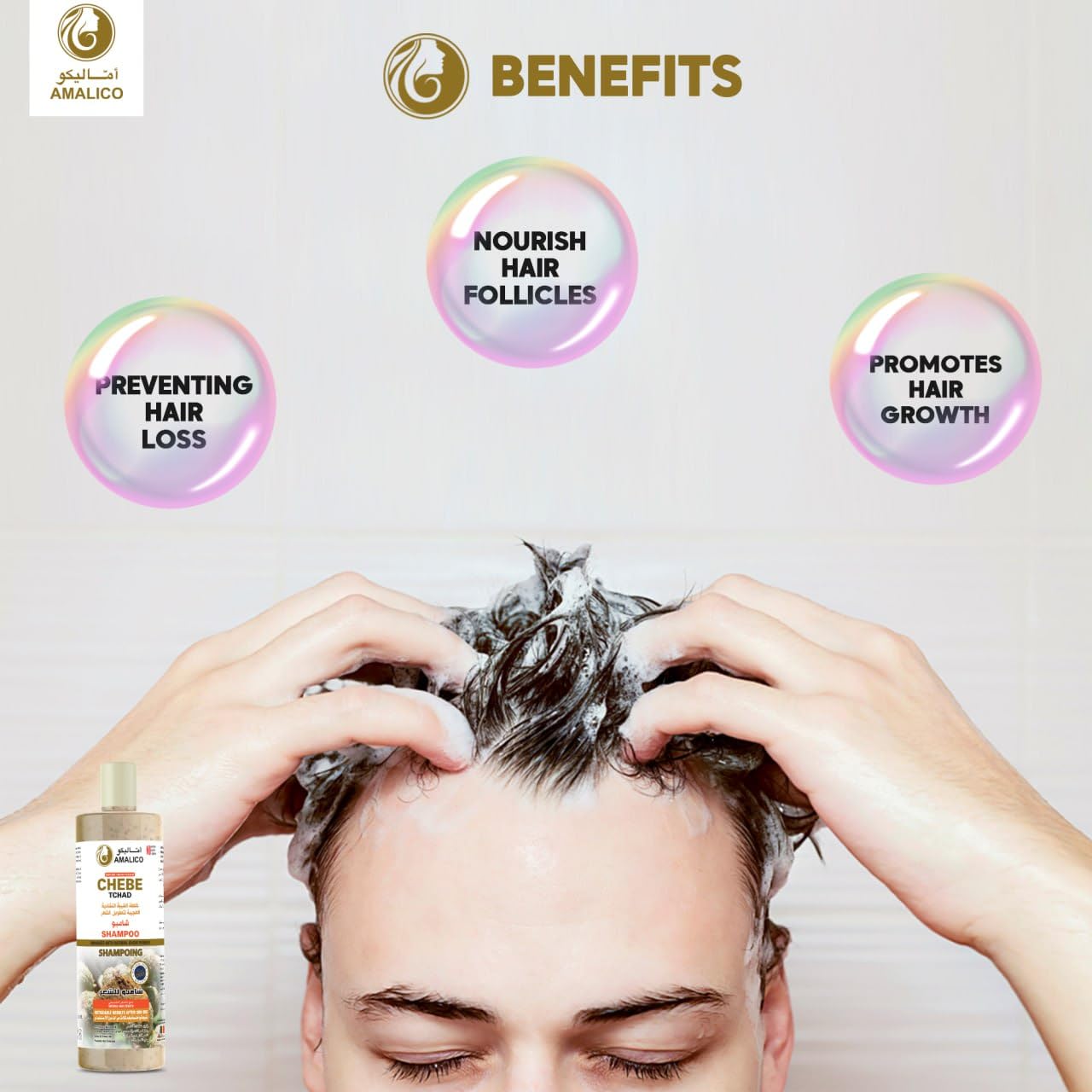 Amalico Hair Shampoo with Chebe Powder for Hair Growth | Natural African Chebe Powder For Hair Growth Strengthen Hair Strands Sulfate Free Shampoo - 16.9 OZ