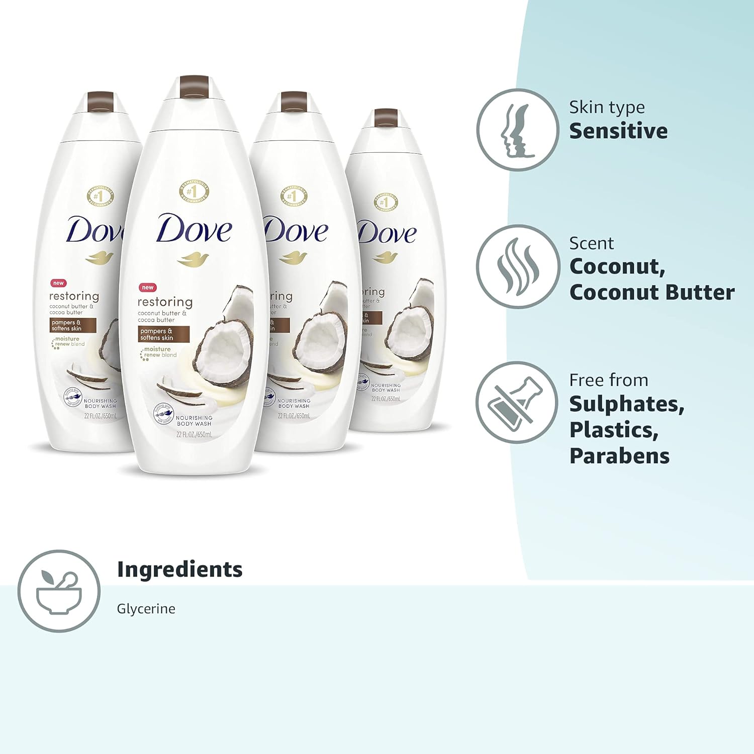500ml Dove Purely Pampering Body Wash for Dry Skin 500ml Coconut Butter and Cocoa Butter Effectively Washes Away Bacteria While Nourishing Your Skin