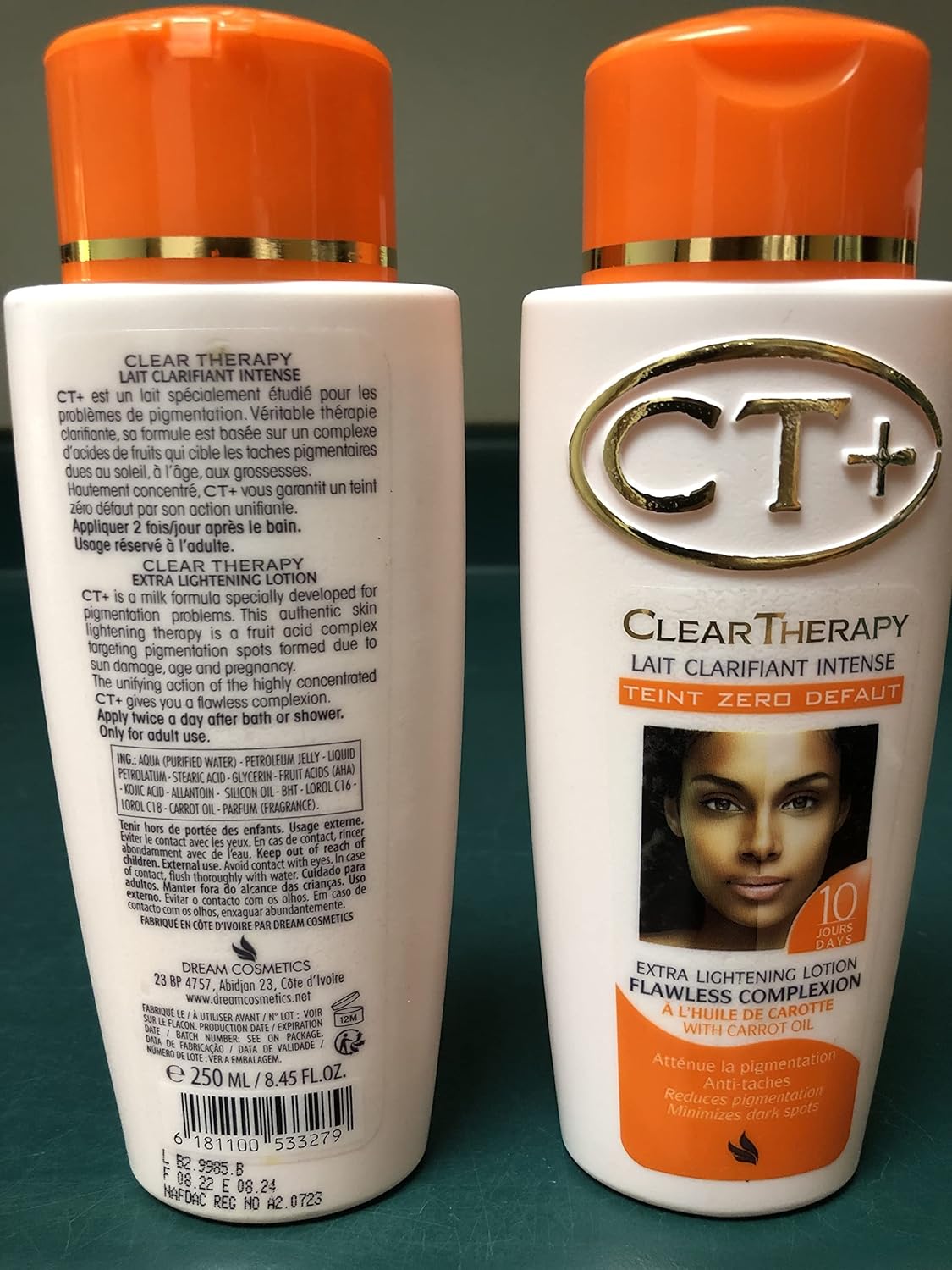 Ct+ Clear Therapy Extra Lightening Lotion With Carrot Oil For Flawless Complexion-Smoothen & Softens Skin Lightening the Skin Reduces Pigmentation Fast Whitening Results 400ml