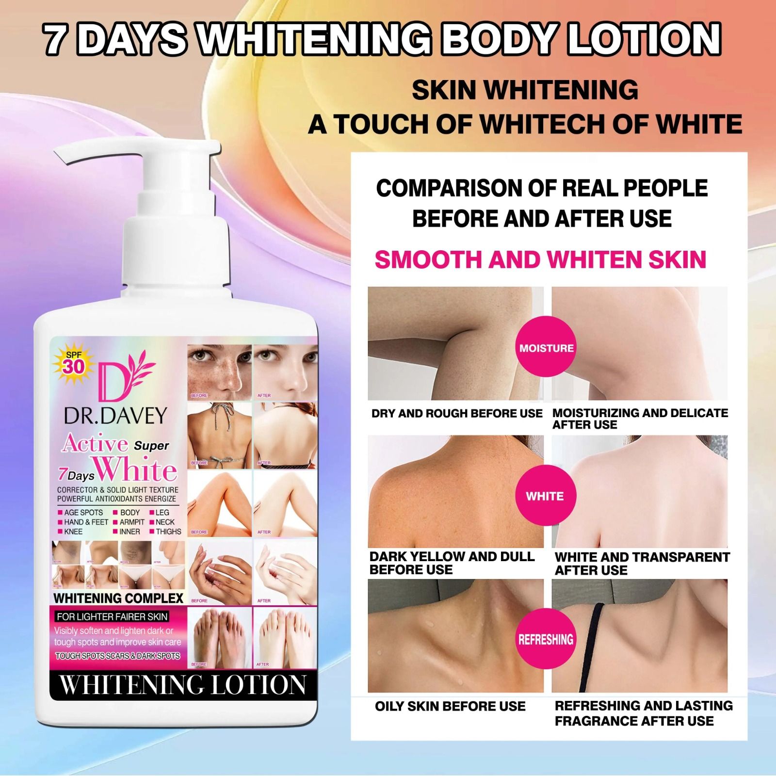 DR.DAVEY Active Super 7 Days Whitening Lotion Dark Spots Whitening Complex Smooth Texture Spf45 / Active Super 7day White Whitening Lotion 300m Body Lotion