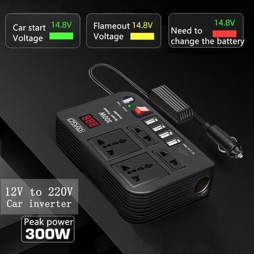 300W Car Power Inverter Dc to Ac 12V to 220V With 4 Ac ports, 4 USB outlets