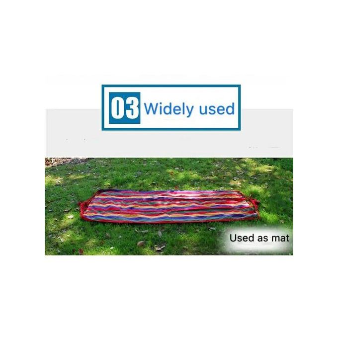 Outdoor Camping Hiking Garden Hammock Hanging Bed StripesEasy fixing, just fix the hammock with 2 binding strings and tie the strings to trees or poles Easy to carry and pack with the same color sack