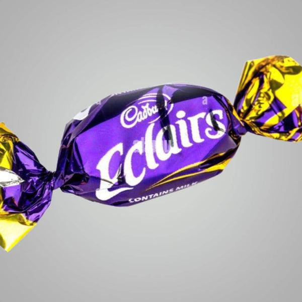 ORIGINAL CADBURY ECLAIRS CARAMEL TOFFEE, with a Chocolate drips inside chewable caramel outside .Milky taste with deep cocoa richness,50 sweets/candies inside packaging.