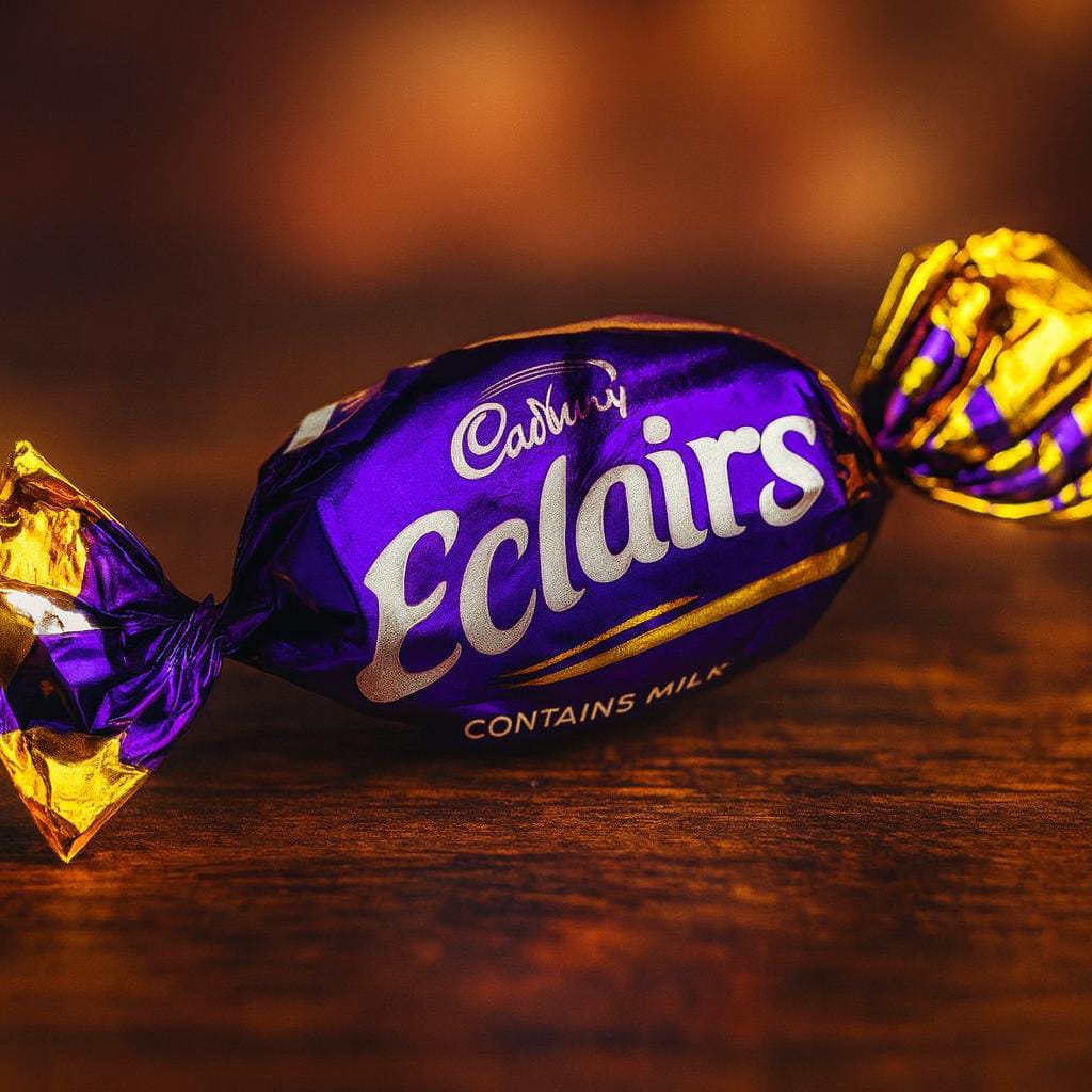 ORIGINAL CADBURY ECLAIRS CARAMEL TOFFEE, with a Chocolate drips inside chewable caramel outside .Milky taste with deep cocoa richness,50 sweets/candies inside packaging.