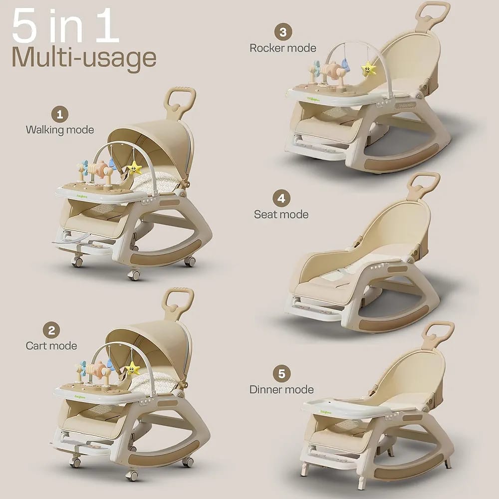 Baby Rocker/Feeding Chair. Portable 5 in 1 Baby Rocking Chair with Wheels