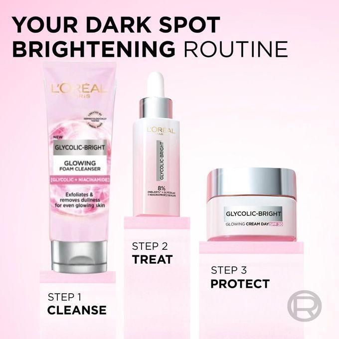 L'Oréal Paris Glycomplete Day Kit, Glycolic Bright Cleanser 100ml+ Day Cream 50ml +Serum 30ml