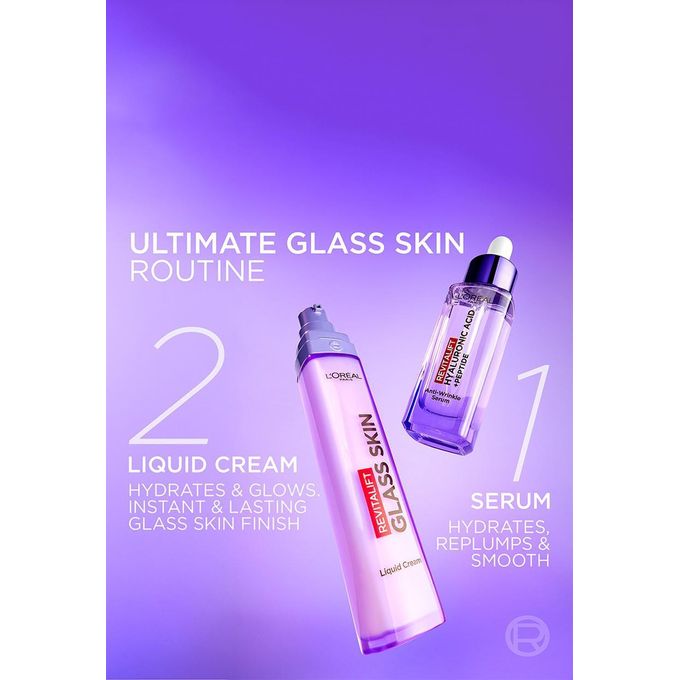 L'Oréal Paris Revitalift Filler Glass Skin Liquid Cream with Hyaluronic Acid. Lightweight Hydrating Formula for a Bouncy, Glossy Glow and Visibly Plumper Skin Texture.