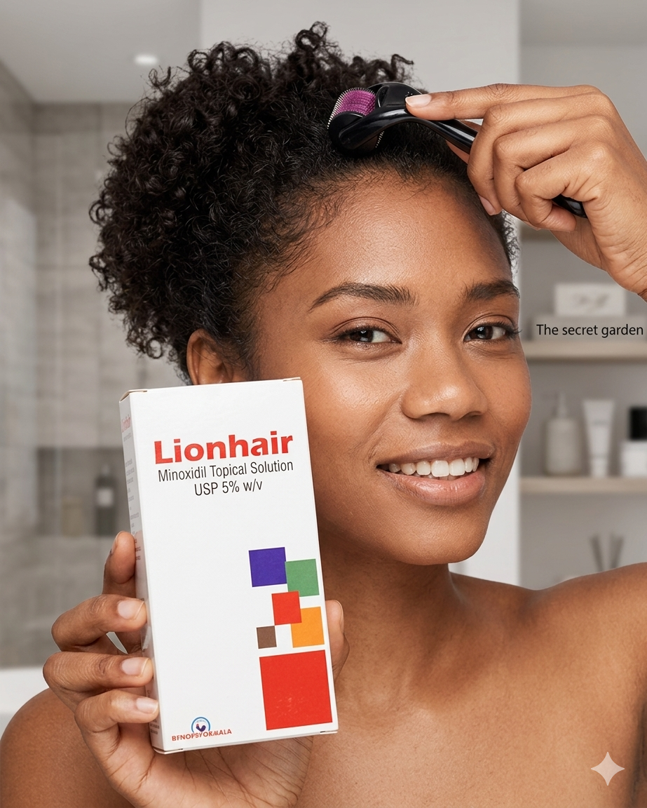 Minoxidil + Dermaroller - Lionhair Minoxidil 5% Topical Solution and Dermaroller used stimulates growth, treat hair thinning and reverse hair loss, for hairline and beards