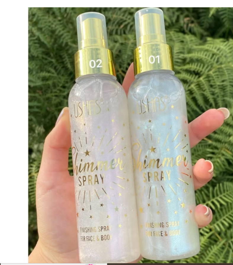 Ushas Fcae &Body Glow Shimmer Spray- Body shimmer spray illuminating radiant sheen to the skin, face, hair, and clothing with non-sticky, non-greasy, and breathable finish.
