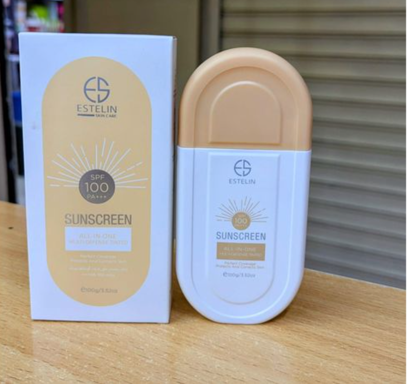 Estelin Sunscreen (Tinted) SPF 100 PA+++ (100g) - Estelin Tinted Sunscreen all-in-one maximum UV protection, light makeup coverage,deep hydration non-greasy Water Resistant Matte Finish no whitecast