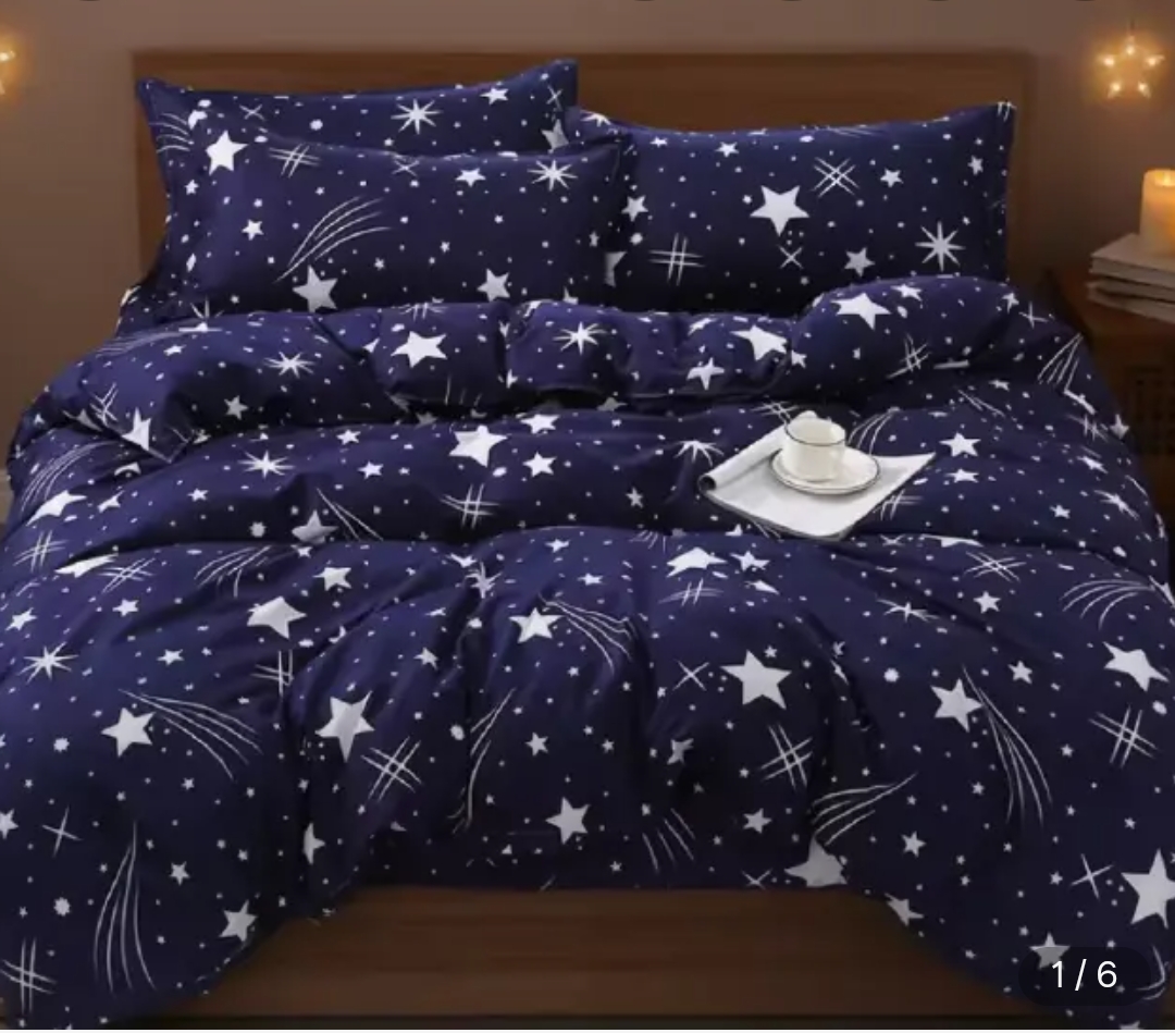 QUICK SALE!!! Generic Star Design 4pcs Duvet Comforter Set Duvet Blanket Starry Sky Bedding Set 1 Soft Microfiber Polyester Comforter 1 White Sheet 2 White Pillowcases