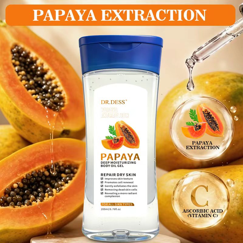 DR.DESS  Papaya Moisturizing Body Oil Gel 200ml Improves skin texture Deep hydration Lightweight & non-greasy Improves uneven skin tone Brightens