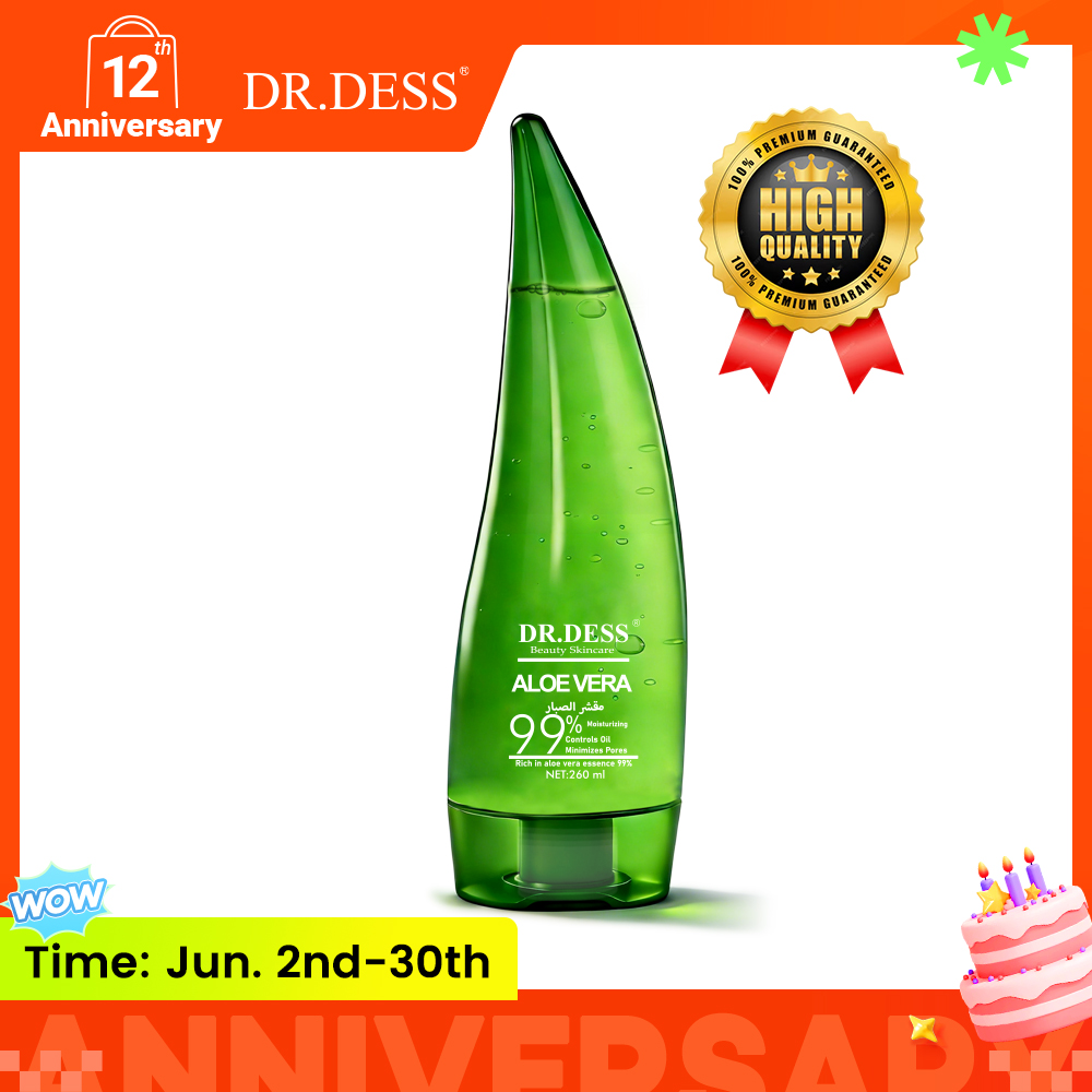 DR.DESS  Aloe Vera Soothing Gel Sunburn Repair Gel 99% Natural AloeVera Content Treat Sun Burns and Repairs Skin Faster Hydrating and Moisturizing