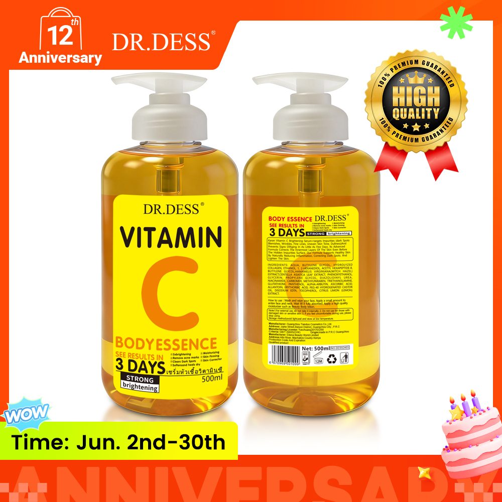DR.DESS Vitamin C Body Essence Body Oil Fast Absorbing Hydrates Reduce dark spots, Even out skin tone