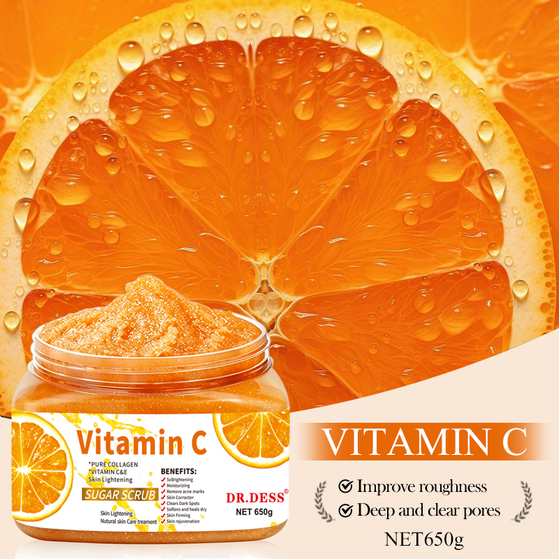 DR.DESS Vitamin C Exfoliating Body  Scrub Reduce Dark spots Hyperpigmentation Hydrates Collagen Boosting Brightening Even Skin Tone