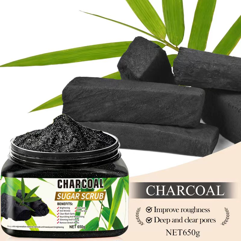 DR.DESS  Charcoal Body Scrub Bath Exfoliating Sugar Scrub combines the exfoliating power of sugar with activated charcoal to deeply cleanse, remove dead skin cell and draw out impurities from pores