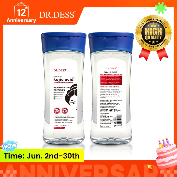DR.DESS  Kojic Moisturizing Body Oil Gel reduce hyperpigmentation, dark spots, and scars while providing intense hydration 200ml