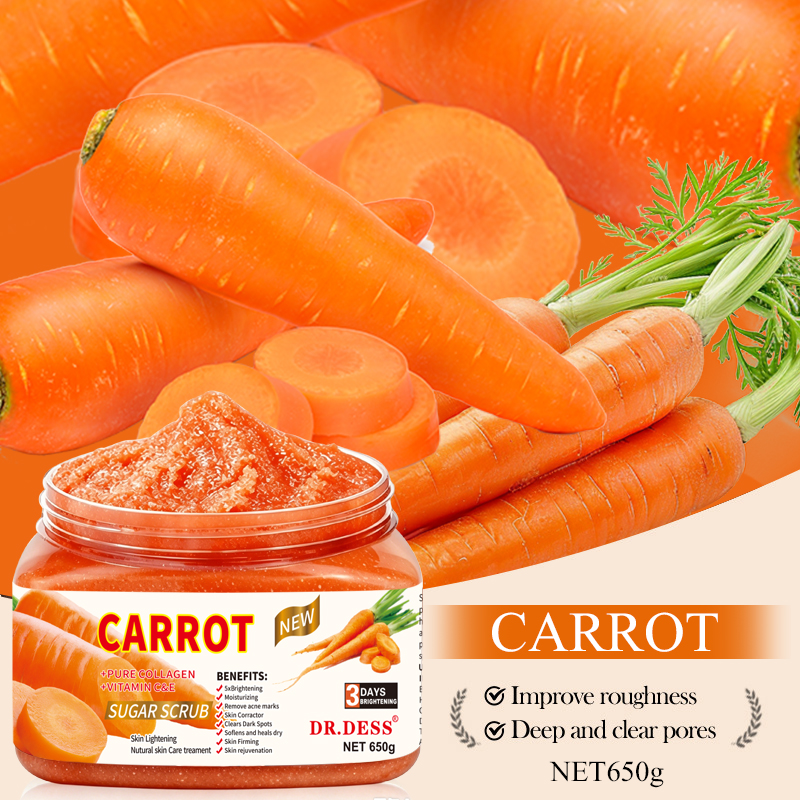 DR.DESS Carrot Sugar  Body Scrub Bath Brightening  Spa Exfoliating Scrub Infused with Vitamin C & E Skin Firming Skin Rejuvenation