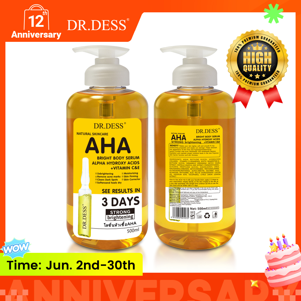 DR.DESS  AHA Bright Body Serum Body Oil with Vitamin C and E Moisturizing Skin Firming Brightening Removes Acne and Dark Spots