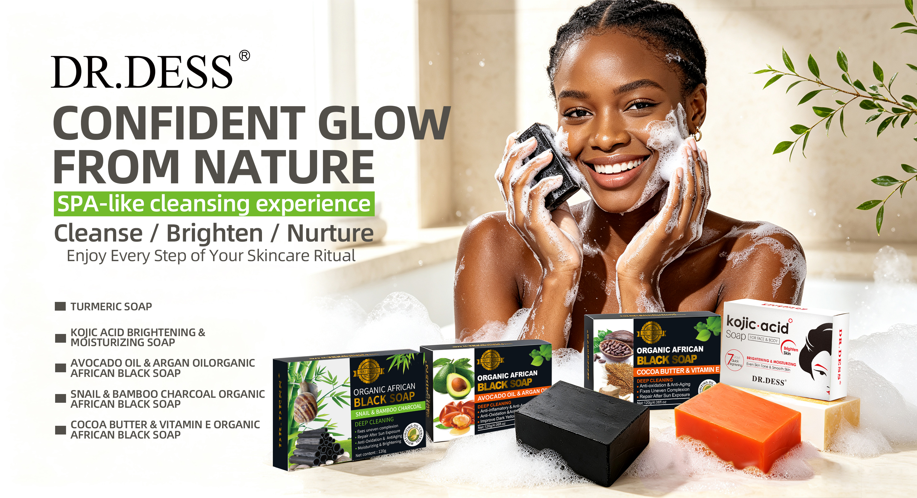 DR.DESS  Organic African Black Soap Avocado Oil and Argan Oil Deep Cleaning Anti-Aging Removes Dark Spot