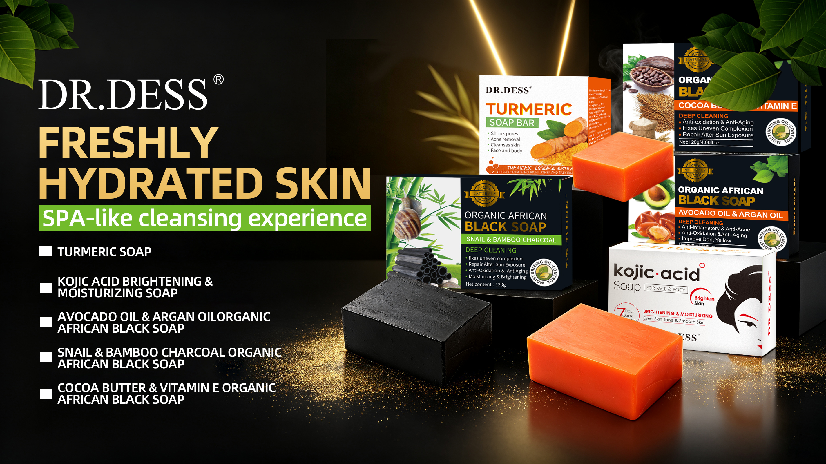 DR.DESS  Organic African Black Soap Avocado Oil and Argan Oil Deep Cleaning Anti-Aging Removes Dark Spot