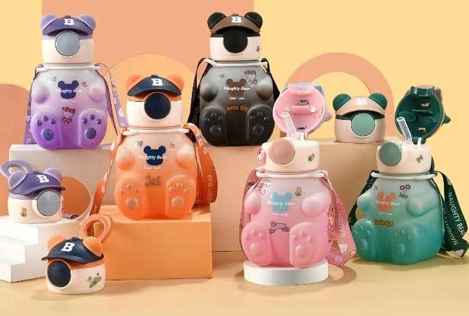 😍⭐700ml Teddy Bear (kids watter bottles) Design Children hanging drinking bottle with straw, for school kids, picnic etc 😍⭐