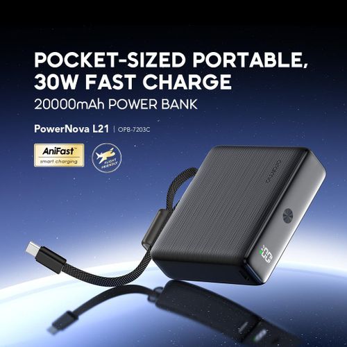 Oraimo PowerNova L11 10000mAh Power Bank 22.5W Fast Charging Built-in Type-C Cable USB-C LED Display Portable Charger for Android iPhone Travel Backup