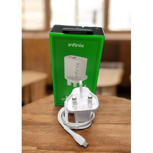 Infinix 33W GaN Fast Charger With Type-C Cable – Dual Port USB-A USB-C Super Fast Charging Adapter For Infinix, Tecno, Samsung, Xiaomi Android Phones Safe Charger