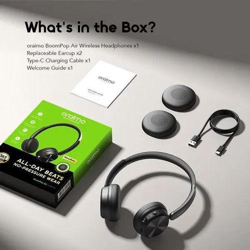 Oraimo BoomPop Air OHP-316 Wireless Bluetooth Headphones 80H Playtime HavyBass Sound360 Spatial Audio Type-C Fast Charging Lightweight Headset Kenya