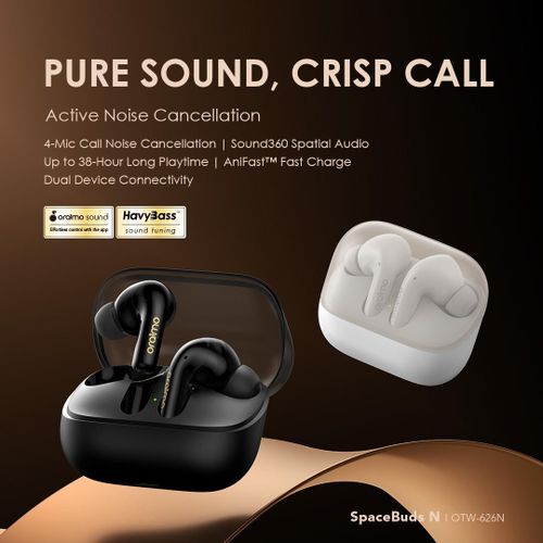 Oraimo SpaceBuds N Wireless Earbuds Bluetooth 5.3 Earphones ENC Noise Cancellation Deep Bass Low Latency Touch Control Long Battery Life For Android & iPhone