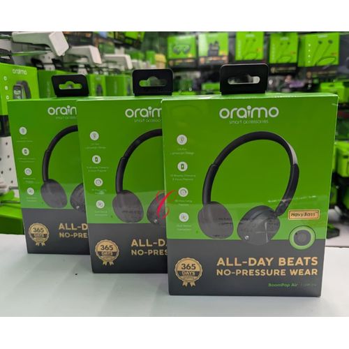 Oraimo BoomPop Air OHP-316 Wireless Bluetooth Headphones 80H Playtime HavyBass Sound360 Spatial Audio Type-C Fast Charging Lightweight Headset Kenya