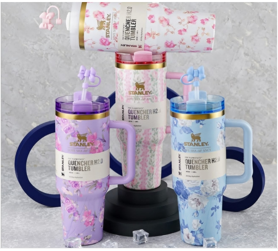 Stanley Floral Designs Quencher H2.0 FlowState Tumblers: Custom Floral Designs Double-Wall Vacuum Insulation Rotating Lid Straw Hot Cold Iced Drinks Comfort Han
