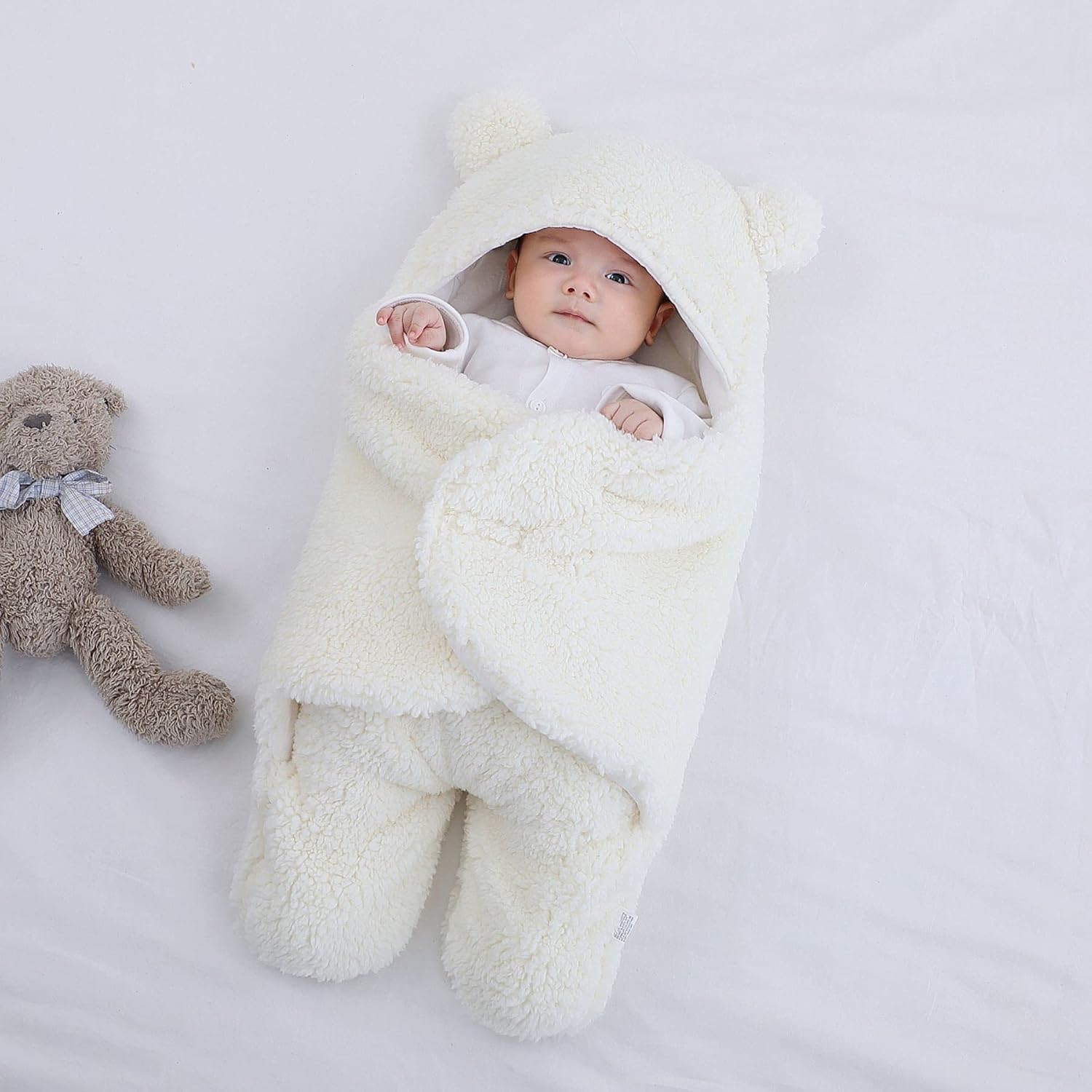 Luxury Soft Plush Baby Swaddle Wrap Blanket for 0–12 Months – Warm Hooded Newborn Sleeping Bag Cocoon for Infants, Baby Receiving Blanket for Boys & Girls