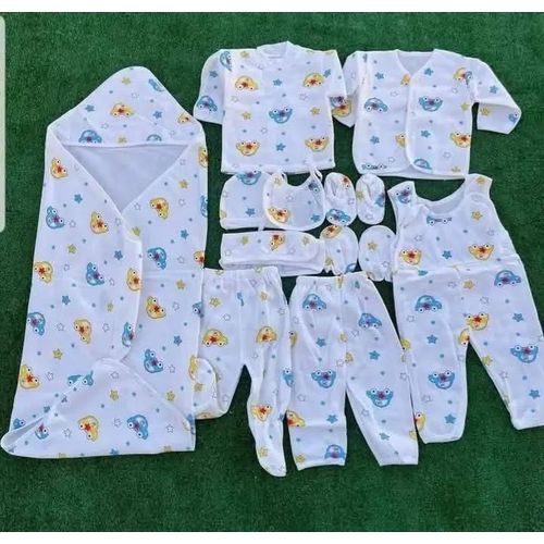 11 Pieces Unisex Cotton Newborn Baby Receiving Set With;2 sweaters(1 buttoned,1 round neck),2 pairs of pants(1 closed leg,one open leg),1 Romper,1 receiving blanket,Bib,Hat,Mitten,Belt,Socks(Assorted)
