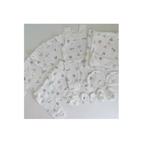 11 Pieces Unisex Cotton Newborn Baby Receiving Set With;2 sweaters(1 buttoned,1 round neck),2 pairs of pants(1 closed leg,one open leg),1 Romper,1 receiving blanket,Bib,Hat,Mitten,Belt,Socks(Assorted)