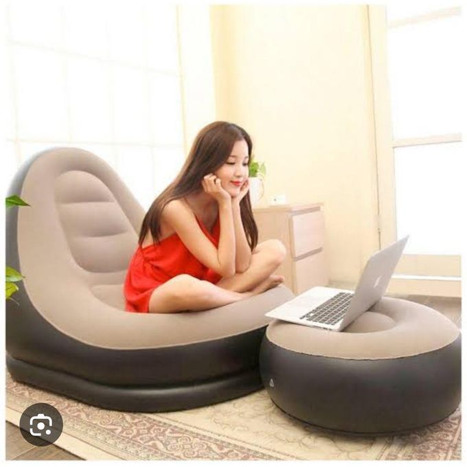 2in1 inflatable sofa with foot rest stool and manual pump-the ultimate combination of relaxation, portability, and functionality. easy to carry, move, or store when not in use