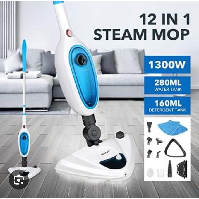 12in1 Steam Mop cleaning machine- Powerful 1300W Steam Cleaning: Heats up fast to kill germs and remove tough dirt without harsh chemicals12-in-1