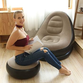 2in1 inflatable sofa with foot rest stool and manual pump Durable, heavy-duty material for long-lasting use — resists punctures and maintains its shape even with repeated inflation