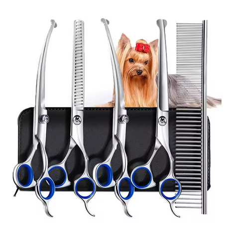 4 in 1 Professional Dogs Grooming Scissors Set Stainless Steel Dog and Cat Hair Thinning Shears with Safety Round Tip for Pet
