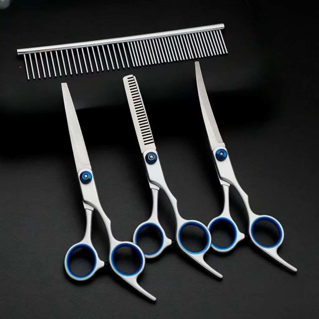 4 in 1 Professional Dogs Grooming Scissors Set Stainless Steel Dog and Cat Hair Thinning Shears with Safety Round Tip for Pet