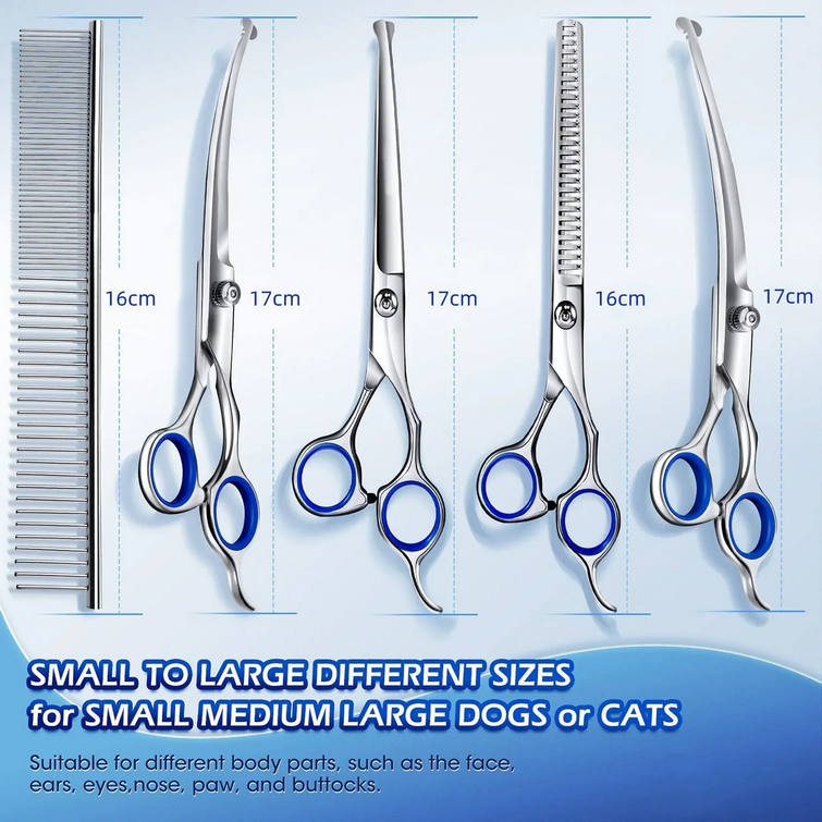 4 in 1 Professional Dogs Grooming Scissors Set Stainless Steel Dog and Cat Hair Thinning Shears with Safety Round Tip for Pet