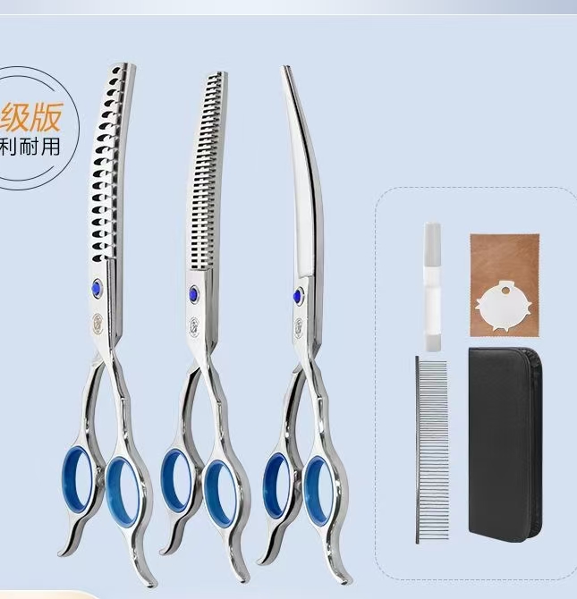 4 in 1 Professional Dogs Grooming Scissors Set Stainless Steel Dog and Cat Hair Thinning Shears with Safety Round Tip for Pet