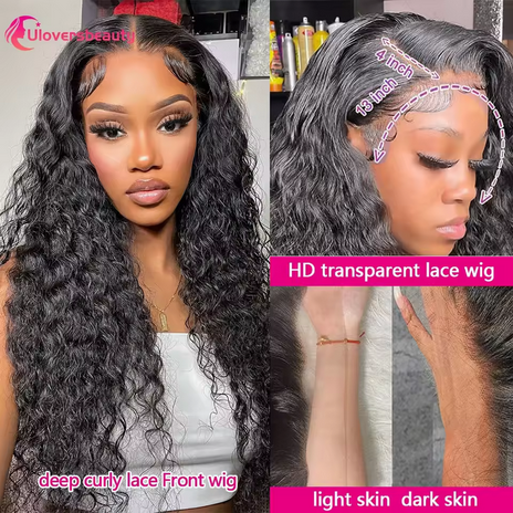 Water Wave Human Hair Wig 13x4 HD Lace Human Hair Wig 250% Glueless Wigs Human Hair Deep Curly Human Hair Wigs On Clearance Sale