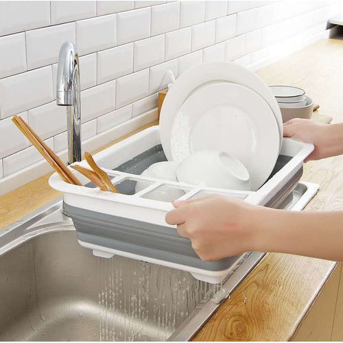 ON STOCK🦋Large White Foldable Dish Drainer Plate Cutlery Basket，Collapsible Dish Drainer🎉Foldable dish drainer with drain board that pops up and folds for easy storage of dishes, portable dish drain