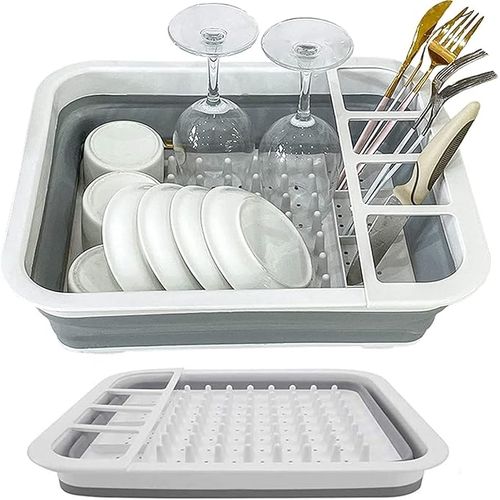 ON STOCK🦋Large White Foldable Dish Drainer Plate Cutlery Basket，Collapsible Dish Drainer🎉Foldable dish drainer with drain board that pops up and folds for easy storage of dishes, portable dish drain
