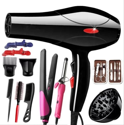 AMAZING COMBO🍂🍂12pcs Set Blow Dry With Accessories Hair Blow-dryer With Shockproof External Body.‼️perfect companion to getting straight hair in minutes. The safe and easy solution for straightening