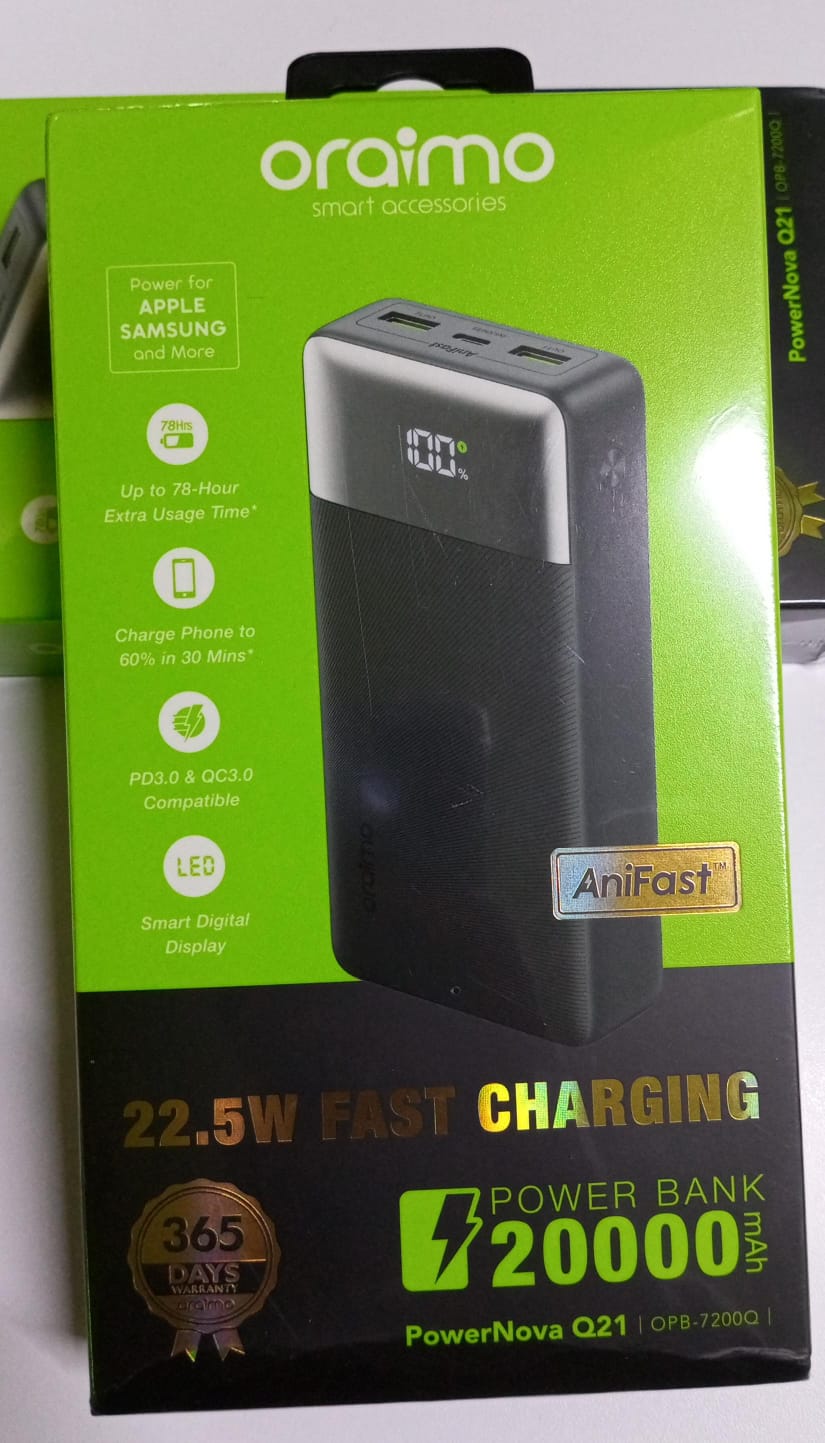 Oraimo 20,000mAh power bank, 22.5W fast charging